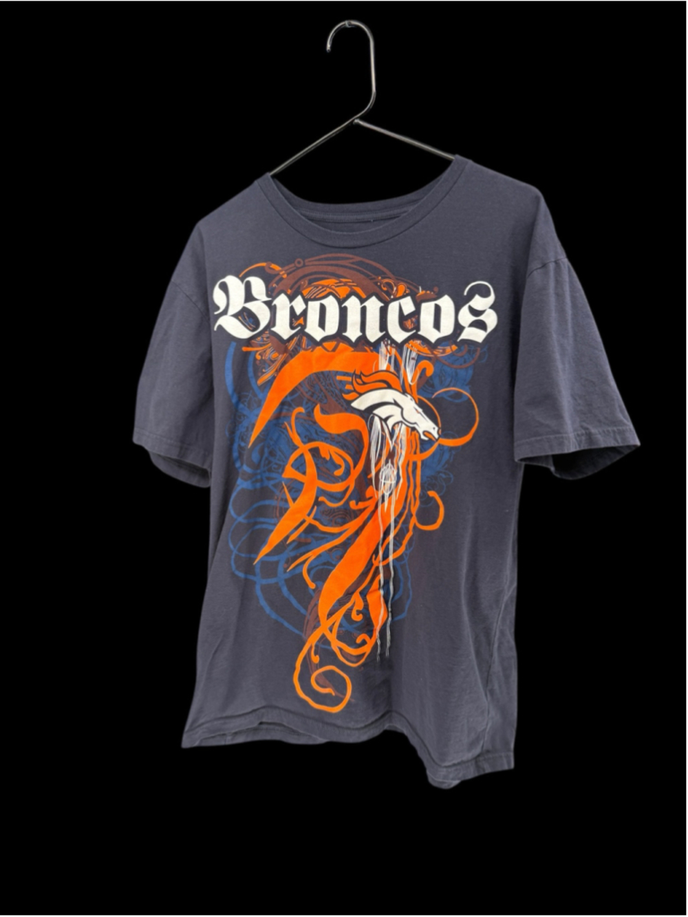 Men's Reebok Denver Broncos Graphic T-Shirt Grey Orange Size XL